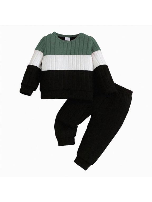 Infant Boys Outfit Set for 3 Months-3 Years Toddler Baby Clothes Set Color Block T-Shirt Tops Sweatpants Fall Outfits Boy Outfit Clothing Green,Size 18-24 Months