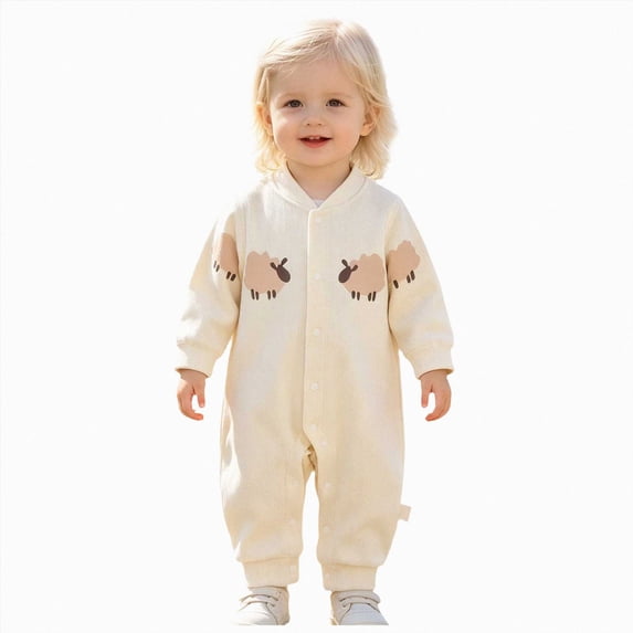 KPOPLK Infant Boys Pajamas Newborn Clothes for Boys Button Down Long Sleeve Graphic Print One Piece Sleepwear Pjs Size 9-12 Months