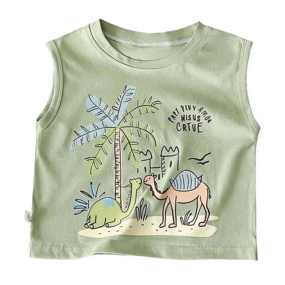 KPOPLK Infant Boys Tank Tops Kids Cotton Sleeveless T-Shirts Crewneck Graphic Print Beach Tee Top for 6 9 12Months 2T 3T 4T 5T Size 18-24 Months,Green