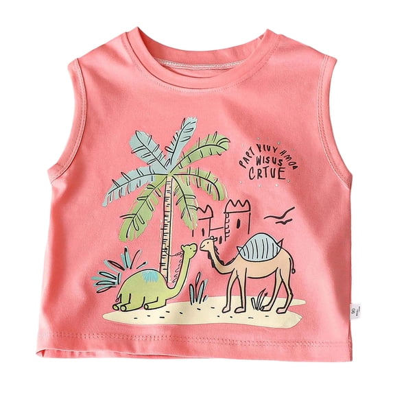KPOPLK Infant Boys Tank Tops Kids Cotton Sleeveless T-Shirts Crewneck Graphic Print Beach Tee Top for 6 9 12Months 2T 3T 4T 5T Size 5-6 Years,Pink