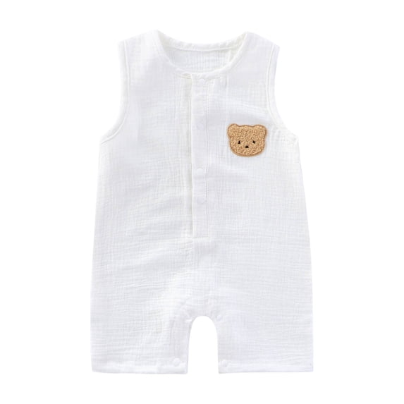 KPOPLK Infant Newborn Baby Boys Cotton Linen Romper Summer Jumpsuit Sleeveless Overalls Clothing Set for 3 6 9 12 18 Months(6-12 Months,White)
