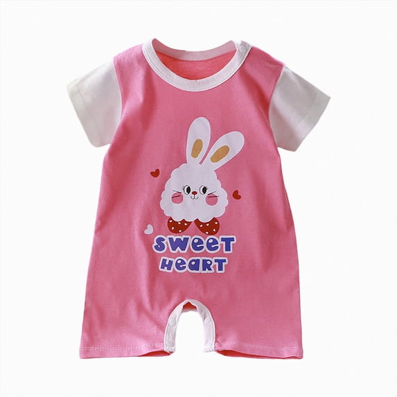 KPOPLK Infant Romper Clothing Cartoon Graphic Print Short Sleeve Cotton Jumpsuit Soft Bodysuit One-Piece Newborn 0-36M Size 3-6 Months,Hot Pink