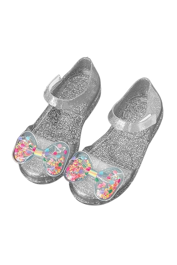 Jelly Sandals for Girls Princess Style Girls' Sandals - New Summer Flat Non-Slip Princess Shoes Size 1.5,Silver