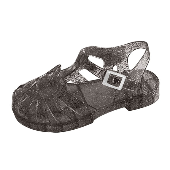 KPOPLK Jelly Sandals for Girls Princess Style Girls' Sandals - New Summer Flat Non-Slip Princess Shoes Size 12,Black