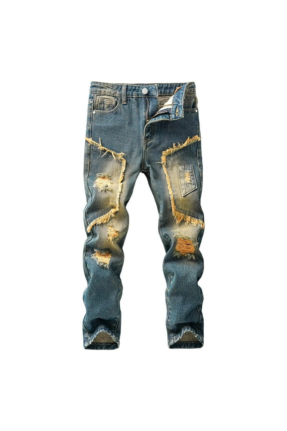 Kid Boy's Skinny Fit Ripped Distressed Slim Fashion Stretch Jeans Pants(5-6 Years,H56-Khaki)