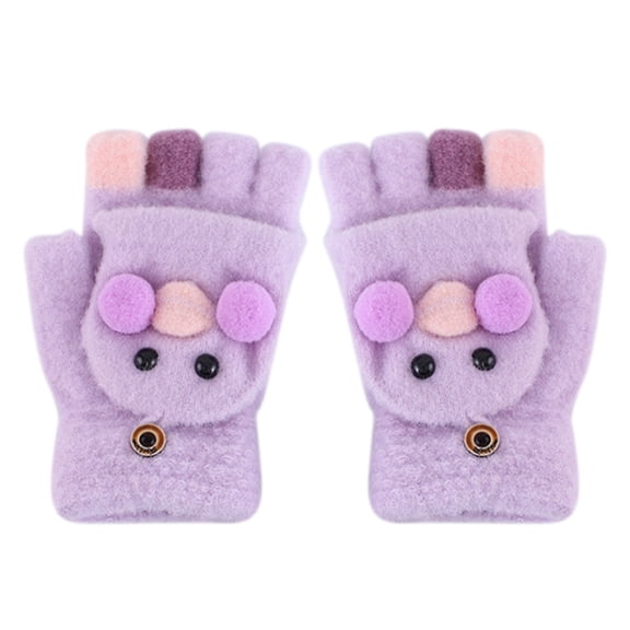 KPOPLK Kid Fingerless Gloves Convertible Flip Top Gloves Winter Warm Half Finger Mitten for Kid Boy Girl(One Size,B27-Purple)