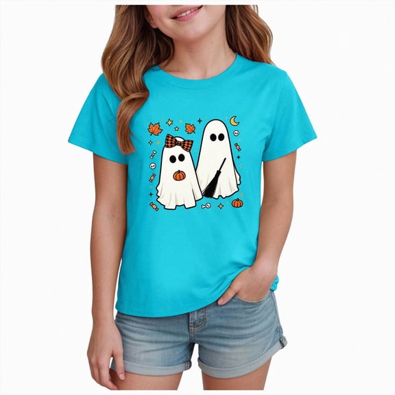 KPOPLK Kid Toddler Girls Halloween T-Shirts Pumpkin Shirts Spooky Season Outfits Tees Tops 1T-14T,Size 1-2 Years