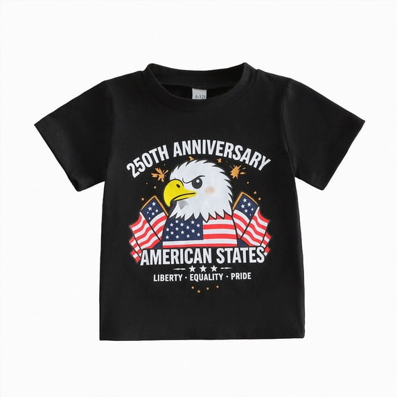 KPOPLK Kids 250th Flag Shirt 18M-4Y Toddler Boys 4th of July Tee Patriotic T-Shirt for Memorial Independence Day Top Size 18-24 Months,Black