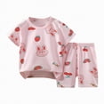 thumbnail image 1 of KPOPLK Kids 2Pcs Summer Clothing Set Toddler Boys Short Sleeve Cute Graphic Tee T-Shirt and Comfy Shorts Outfits for 1-4 Years Size 18-24 Months,Light Pink, 1 of 4