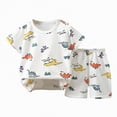 thumbnail image 1 of KPOPLK Kids 2Pcs Summer Clothing Set Toddler Boys Short Sleeve Cute Graphic Tee T-Shirt and Comfy Shorts Outfits for 1-4 Years Size 3-4 Years,White, 1 of 4