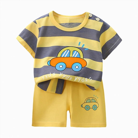 KPOPLK Kids 2Pcs Summer Clothing Set Toddler Boys Short Sleeve Cute Graphic Tee T-Shirt and Shorts Outfits for 1-6 Years(5-6 Years,Dark Gray)