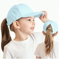thumbnail image 1 of KPOPLK Kids Baseball Hat With Visor and Ponytail Hole - Sun Protection Cotton Beach Hat for Little Girls and Children(2-8 Years,Blue), 1 of 6