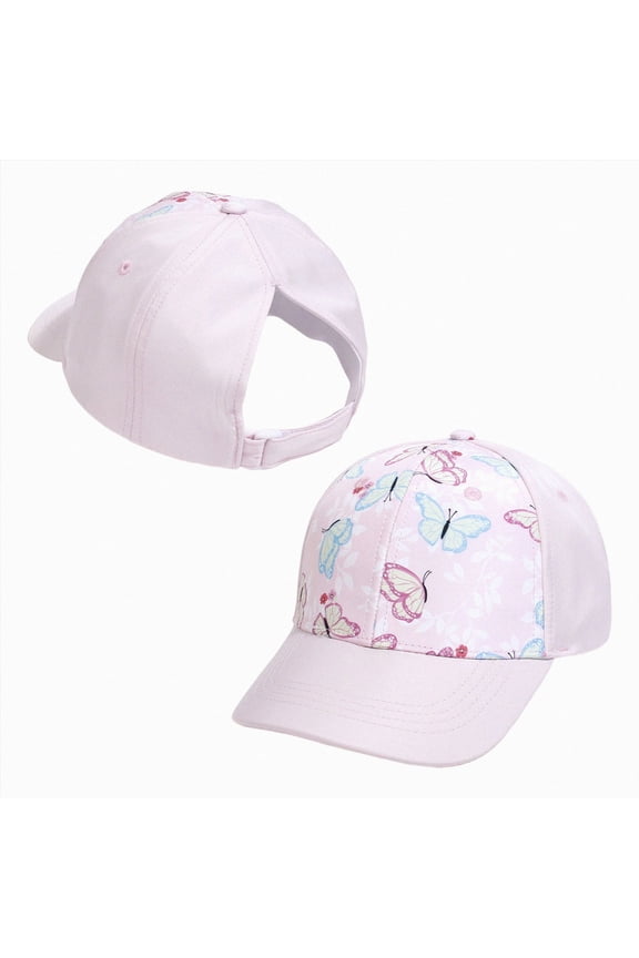 Kids Baseball Hat Visor Little Girl Sun Protection Hat Ponytail Hole Sun Hat Beach Sun Hat for Children(2-8 Years,Pink)