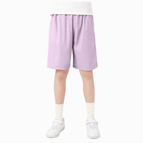 KPOPLK Kids Boy Athletic Basketball Shorts Teen Boy Soccer Shorts Summer Quick Dry Solid Clothes for Young 4-12 Years Size 6-7 Years,Purple