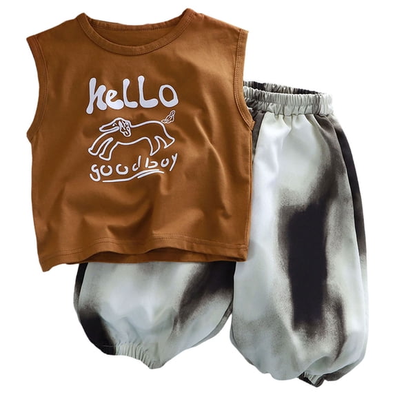 KPOPLK Kids Boy Pajamas Set Summer Baby Boy Letter Print Tank Top Pjs Shorts Sleepwear Clothes for 1-14 Years Size 7-8 Years