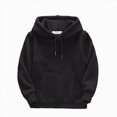 thumbnail image 1 of KPOPLK Kids Boy Solid Hoodie Fall Sweatershirt Long Sleeve Pullover Tops 2-10 Years Winter Thermal Clothes with Kangaroo Pocket Black Size 5-6 Years, 1 of 4