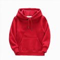 thumbnail image 1 of KPOPLK Kids Boy Solid Hoodie Fall Sweatershirt Long Sleeve Pullover Tops 2-10 Years Winter Thermal Clothes with Kangaroo Pocket Red Size 4-5 Years, 1 of 6