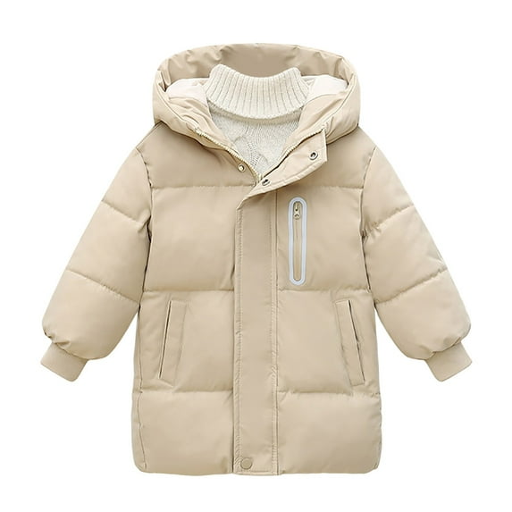 KPOPLK Kids Boy's Winter Coat Fleece Lined Waterproof Jacket Puffy Cotton Coat Thick Hooded Puffer Outdoor Coats(2-3 Years,Beige)