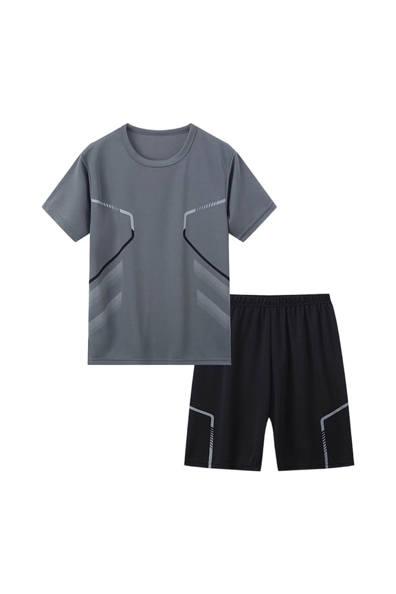 Kids Boys 2-piece Short Sleeve Graphic T-Shirt Tee and Shorts Set for Summer Active Boys Lightweight & Breathable Sports Clothes Size 12-13 Years,Grey
