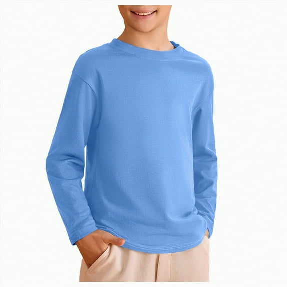 KPOPLK Kids Boys Autumn Cotton Long Sleeve Crewneck T Shirts Tee Tops 1 10 Years(4-5 Years,G77-Light Blue)