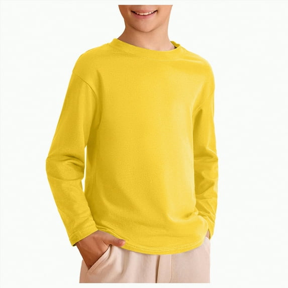 KPOPLK Kids Boys Autumn Cotton Long Sleeve Crewneck T Shirts Tee Tops 1 10 Years(4-5 Years,G84-Yellow)