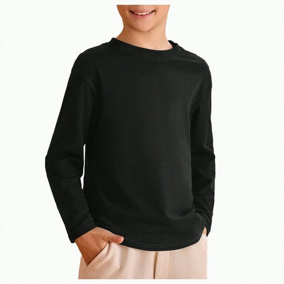 KPOPLK Kids Boys Autumn Cotton Long Sleeve Crewneck T Shirts Tee Tops 1 10 Years(5-6 Years,G75-Black)