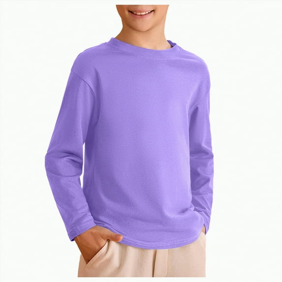 KPOPLK Kids Boys Autumn Cotton Long Sleeve Crewneck T Shirts Tee Tops 1 10 Years(6-7 Years,G191-Light Purple)