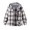 thumbnail image 1 of KPOPLK Kids Boys Girls Sherpa Lined Flannel Jacket,Hooded Plaid Snap Shirt,Fall Winter Playwear(13-14 Years,Grey), 1 of 2