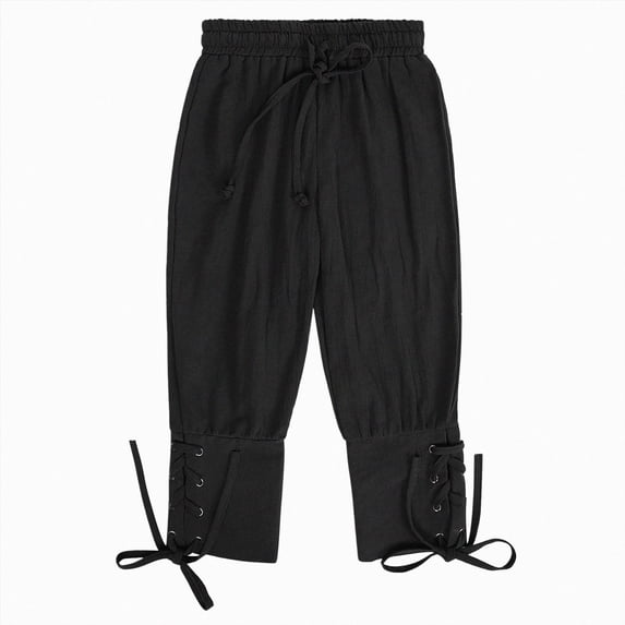 KPOPLK Kids Boys Medieval Pirate Pants Elastic Waist Lace Up Cuff Cropped Trousers for Kids Halloween Trousers,Size 10-12Years