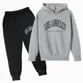 thumbnail image 1 of KPOPLK Kids Fall Hoodie Outfit Set Boy Letter Print Long Sleeve Hooded Sweatshirt and Jogger Pant Winter 2Piece 2-12Years(7-8 Years,Dark Gray), 1 of 4