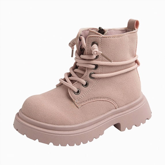 KPOPLK Kids Girls Boots Fashion Ankle Boots Side Zipper Booties with Lace Up for Little Girls(10,Red)