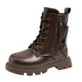 thumbnail image 1 of KPOPLK Kids Girls Fashion Shiny Combat Work Boots Side Zipper Ankle Boots(Toddler/Little Kid/Big Kid)(12,O2-Brown), 1 of 2