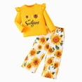 thumbnail image 1 of KPOPLK Kids Girls Outfit Set Sunflower Print Flutter Sleeve Shirt Floral Jogger Pants 2 Piece Outfit Set 4-10Y,Size 4-5Years, 1 of 9