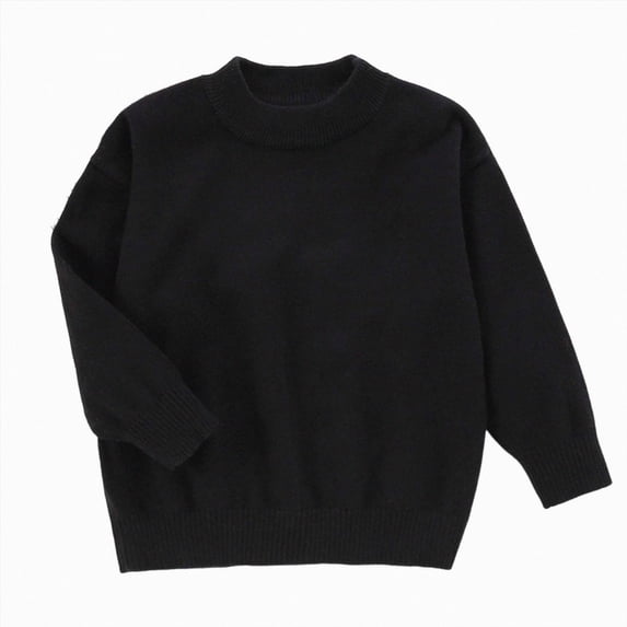 KPOPLK Kids Girls Solid Color Knit Sweater Teen Winter Clothes for Girls Children Tops Breathable Black Size 11-12 Years