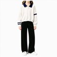thumbnail image 1 of KPOPLK Kids Girls Uniform Outfit for Back to School Long Sleeve Collar Shirt and Loose fit Pant Teen Girls Clothes Set 6-14Years,Size 13-14 Years, 1 of 6