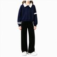 thumbnail image 1 of KPOPLK Kids Girls Uniform Outfit for Back to School Long Sleeve Collar Shirt and Loose fit Pant Teen Girls Clothes Set 6-14Years,Size 15-16 Years, 1 of 6