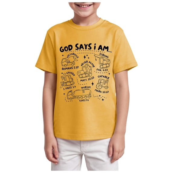 KPOPLK Kids Graphic Tee for Boys 3-12 Short Sleeve T Shirt Crewneck Top Summer Cotton Shirt with Print Size 3-4 Years,Yellow