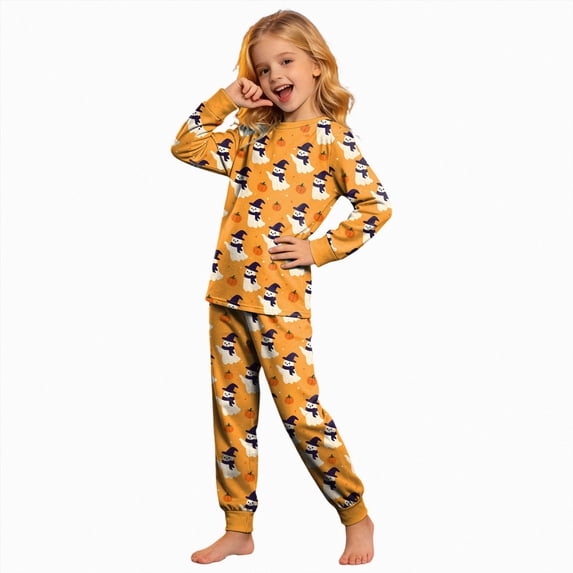 KPOPLK Kids Halloween Ghost Print Pajamas Outfit Girls Sleepwear Sets Kids Pjs Clothes,Size 8-9 Years