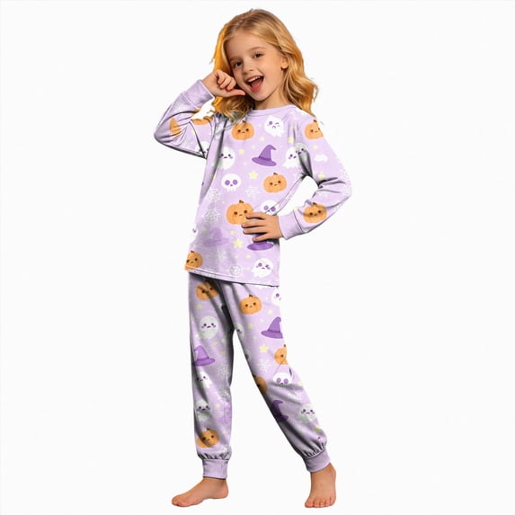 KPOPLK Kids Halloween Pajamas Long-Sleeve PJ Sets for Girls Cozy, Comfy, Funny Kids' Pajama Sets,Size 8-9 Years