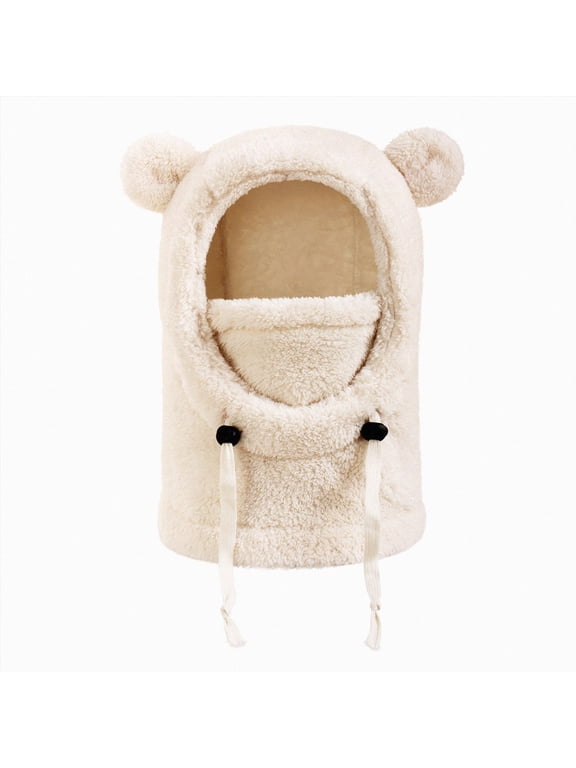 Kids Knit Ear Flap Winter Hat Pom‑pom Windproof Warm Beanie with Chin Strings for Toddler Boys Girls Outdoor(3-10 Years,Beige)