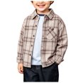 thumbnail image 1 of KPOPLK Kids Lapel Shirt Toddler Boys Plaid Shirt Jacket Long Sleeve Button Down Blouse Fall Loose Fit Casual Outwear(5-6 Years,Beige), 1 of 8