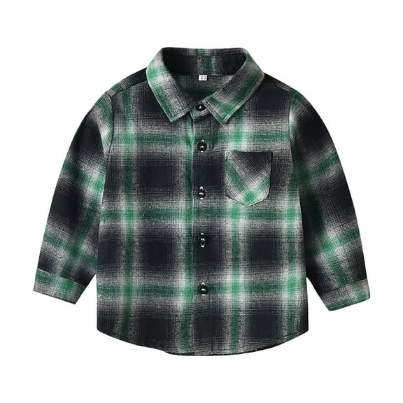KPOPLK Kids Little Boys Girls Baby Red Plaid Flannel Long Sleeve Button Down Flannel Shirt Plaid Tops Girl Boy Clothes(5-6 Years,Green)