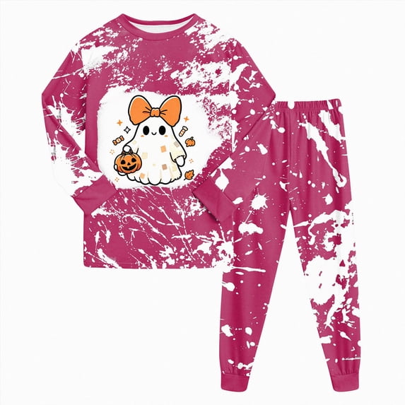 KPOPLK Kids Pajamas for Girls Skeleton Glow-in-The-Dark Cotton Sleepwear Toddler Clothes Halloween Pumpkin Outfit Set Size 3-4 Years