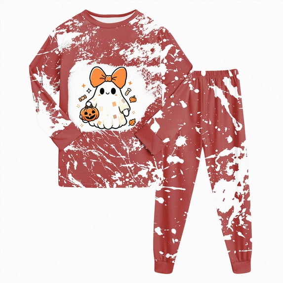 KPOPLK Kids Pajamas for Girls Skeleton Glow-in-The-Dark Cotton Sleepwear Toddler Clothes Halloween Pumpkin Outfit Set Size 5-6 Years