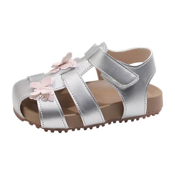 KPOPLK Kids Sandals Girls Summer Outdoor Non-slip Athletic Sandals Closed Toe Adjustable Sandal Lightweight Shoes for Toddler/Little Kid(Silver,13.5)