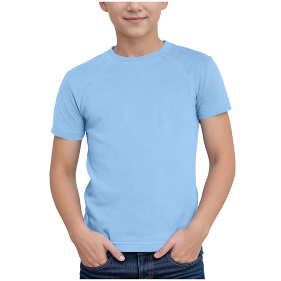 KPOPLK Kids Solid Color T Shirt Toddler 6 9 12 18Months 2T 3T 4T 5T Short Sleeve Crewneck Top Summer Tee with Plain Design Shirt(6-7 Years,Sky Blue)