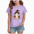 thumbnail image 1 of KPOPLK Kids Spooky Season Fall Tops Girls Halloween Ghost Short Sleeve Shirt Kids Girls Fall Halloween T-Shirts Size 1-2 Years,Purple, 1 of 5