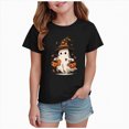 thumbnail image 1 of KPOPLK Kids Spooky Season Fall Tops Girls Halloween Ghost Short Sleeve Shirt Kids Girls Fall Halloween T-Shirts Size 11-12 Years,Black, 1 of 5