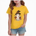 thumbnail image 1 of KPOPLK Kids Spooky Season Fall Tops Girls Halloween Ghost Short Sleeve Shirt Kids Girls Fall Halloween T-Shirts Size 13-14 Years,Yellow, 1 of 5