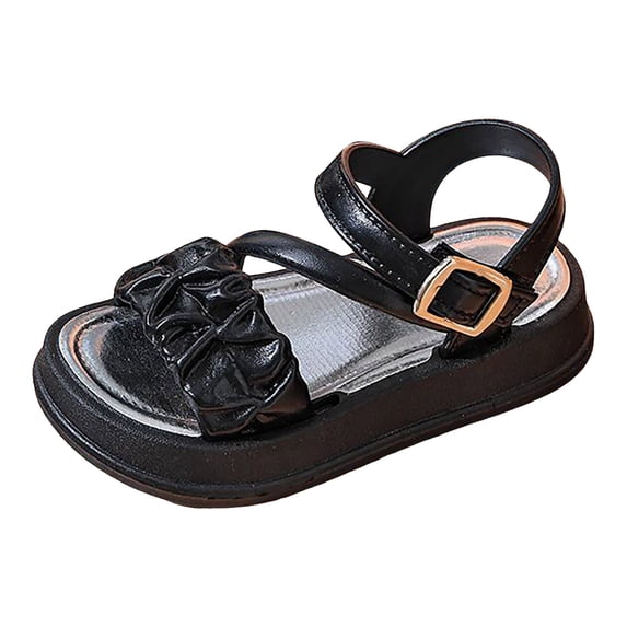 KPOPLK Kids Summer Slide Sandals Baby Comfort Anti-Slip Open Toe Adjustable Walking Beach Shower Shoes for Girls Size 2.5,Black